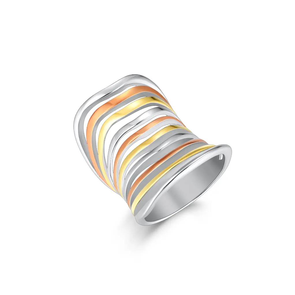 Premium Tri-Color Wave Fashion Ring – Custom Jewelry Manufacturer DJ01R0161