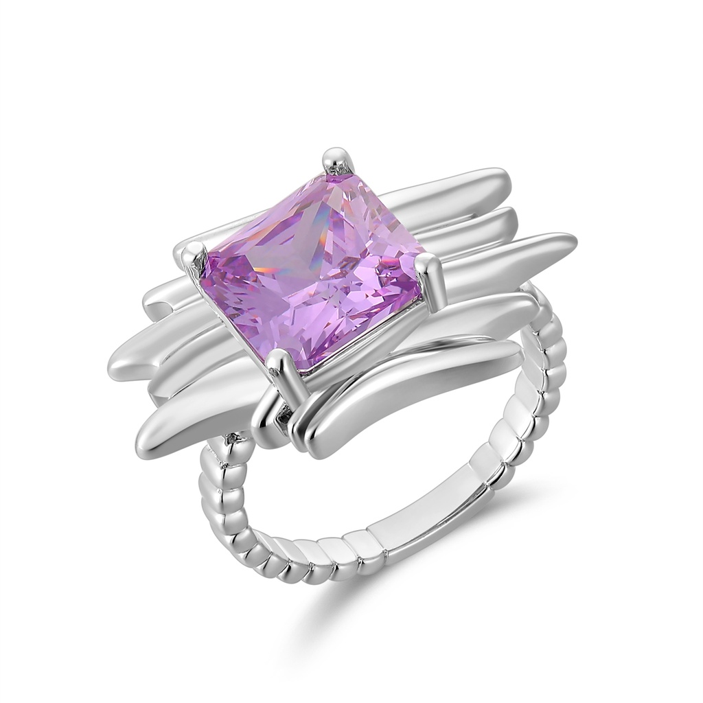Chunky Modern Ring with Square Lavender Crystal Centerpiece
