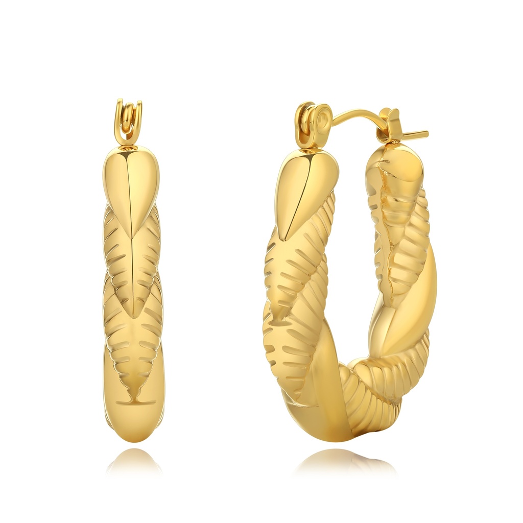 Chunky Twisted Leaf-Inspired Gold Hoop Earrings