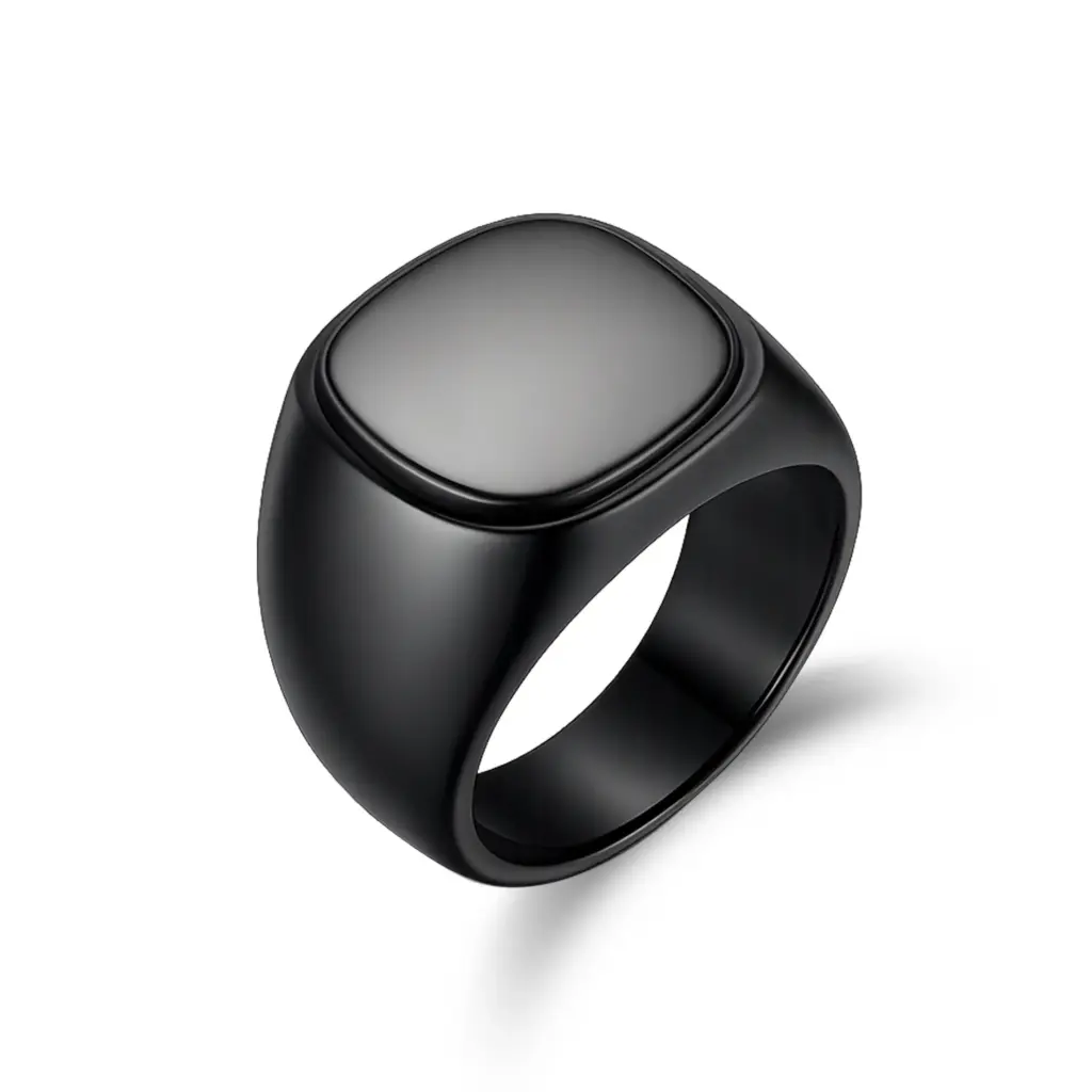 Wholesale OEM/ODM Matte Black Cushion Signet Ring | Premium Stainless Steel & B2B Jewelry Manufacturing DJ01R0655