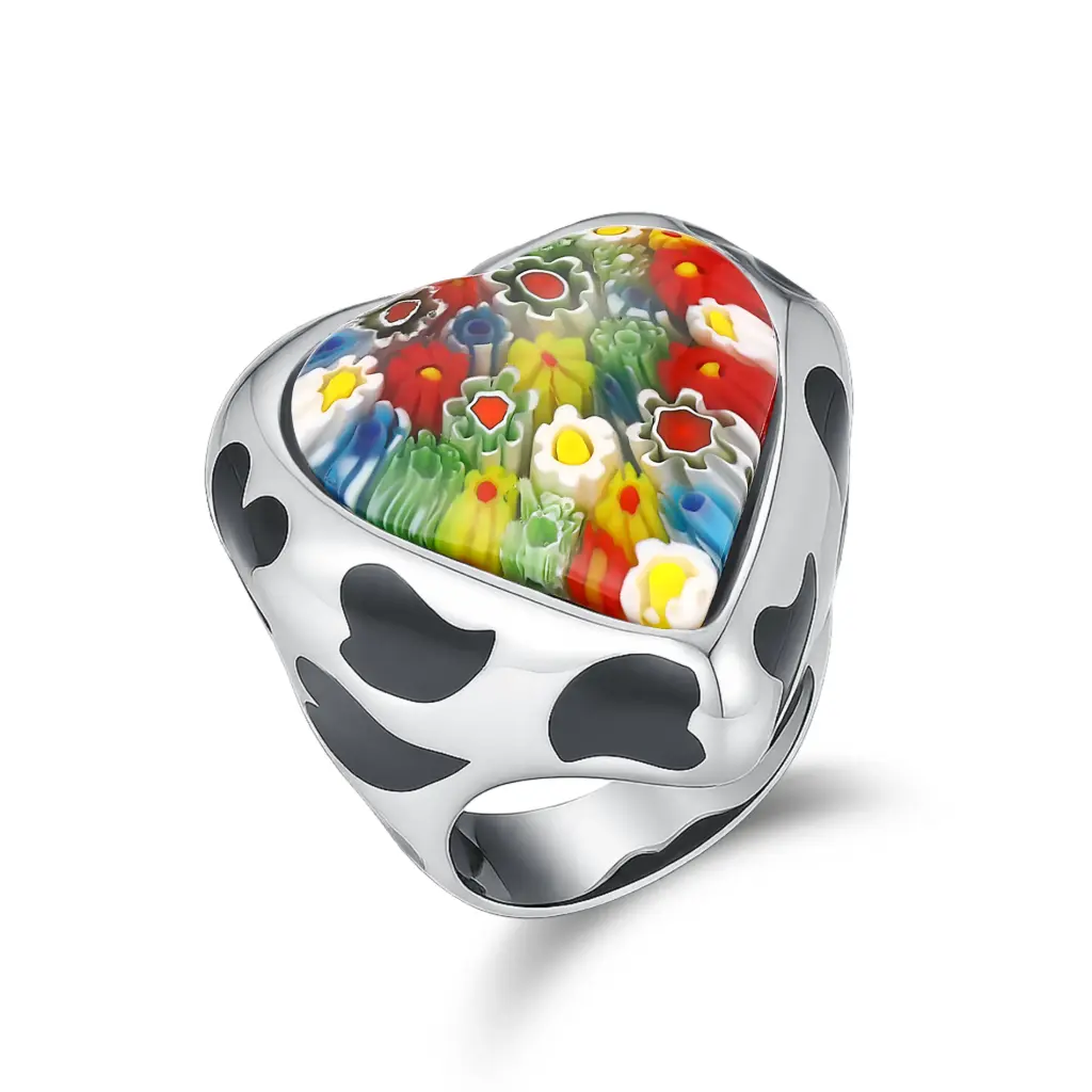 Wholesale Murano Glass Heart Ring | OEM 925 Silver & Stainless Steel Jewelry Manufacturer DJ01R0678-1