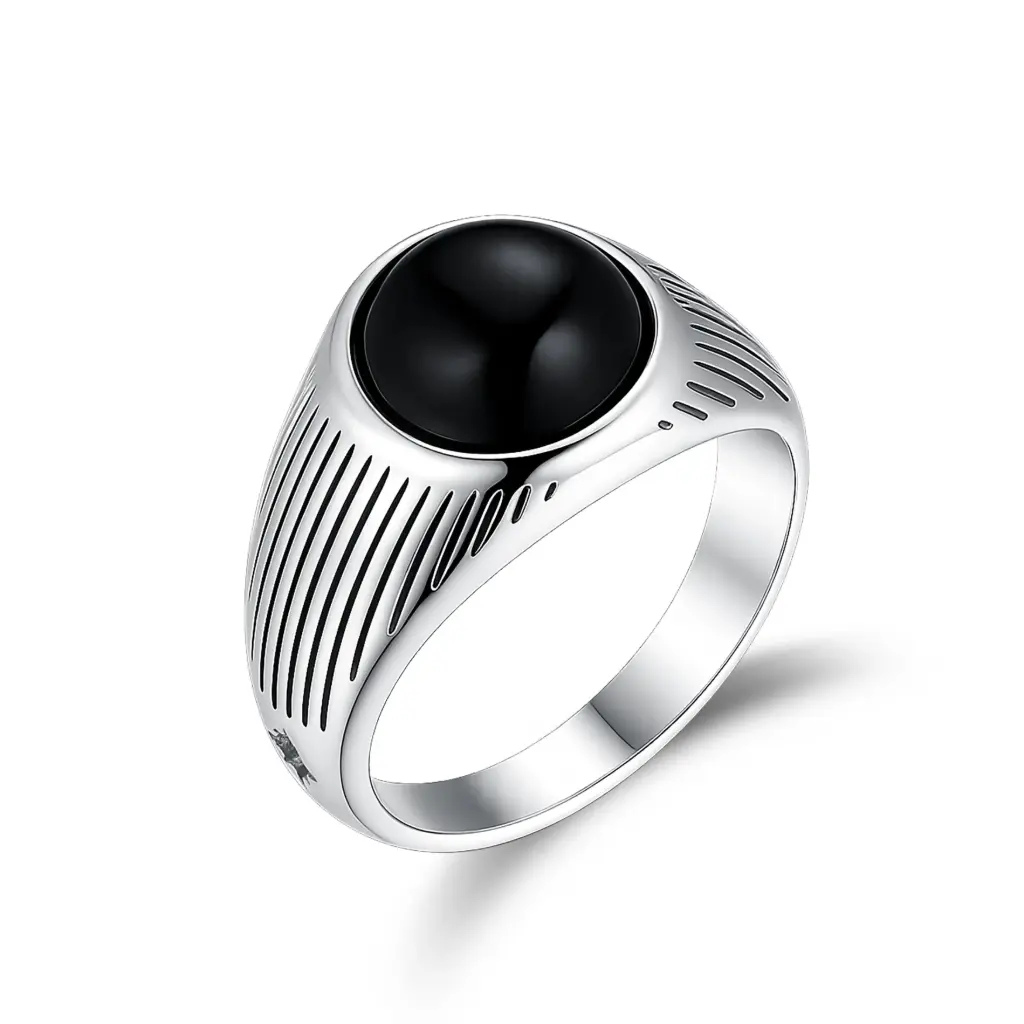 Wholesale Black Stone Signet Ring | OEM 925 Silver & Stainless Steel Jewelry Manufacturer DJ01R0679