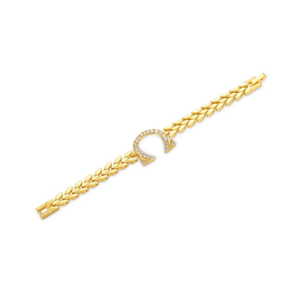 Wholesale Custom Gold Horseshoe Paved CZ Leaf Link Bracelet | Jinyi Jewelry JY09B0050