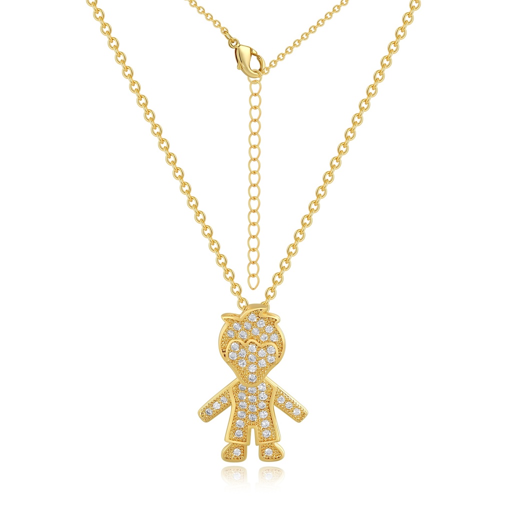 [PD02N0178] Adorable Boy-Shaped Pendant Necklace in Gold with CZ Accents