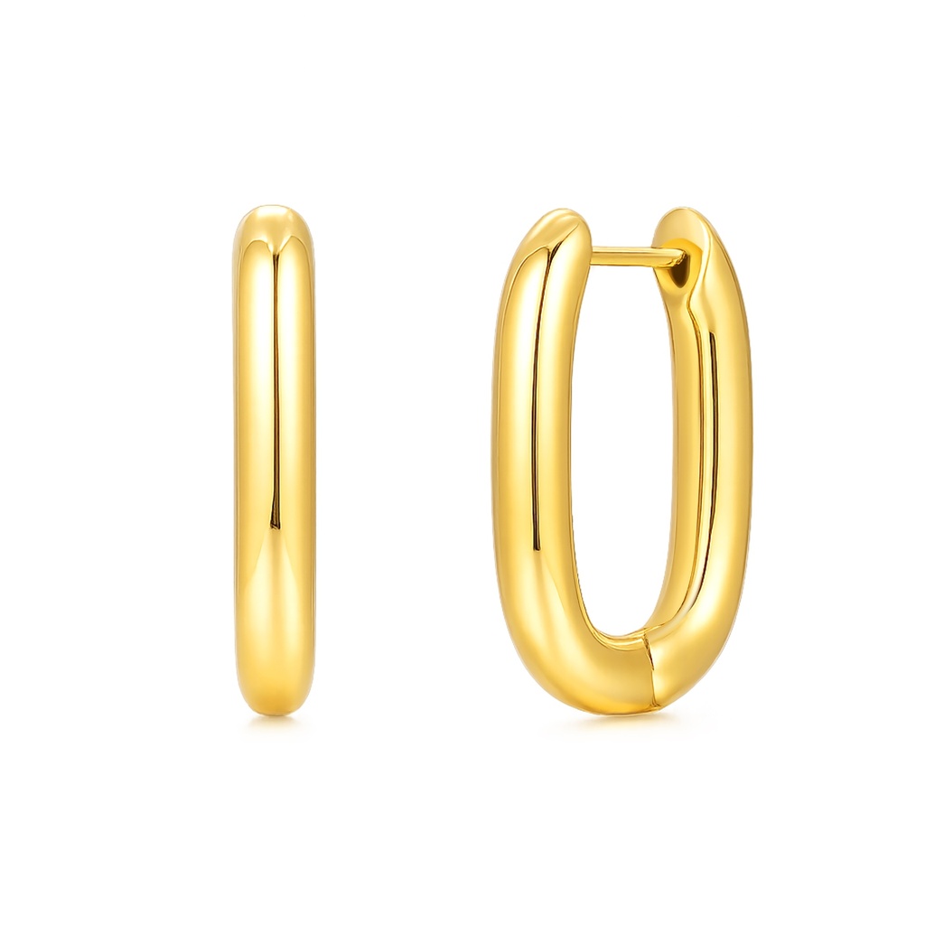 Classic Gold Plated Oval Hoop Earrings Stainless Steel Polished Minimalist Design