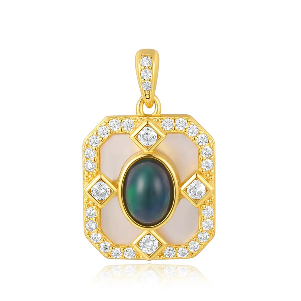 Luxury Black Opal & Mother-of-Pearl Gold Pendant | Jinyi Jewelry JY13P0006