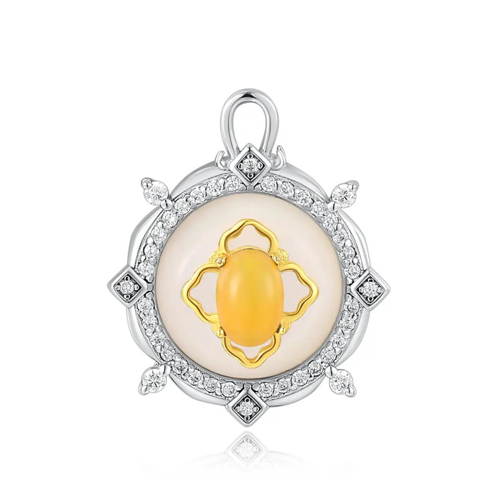 Two-Tone Yellow Gemstone & Mother-of-Pearl Pendant | Jinyi Jewelry JY13P0009