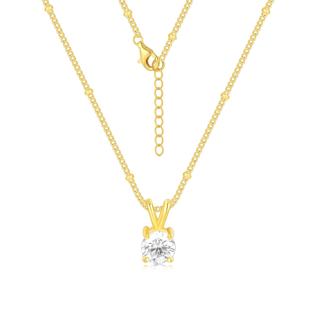Classic Gold Solitaire Necklace with Round Brilliant Cut Stone