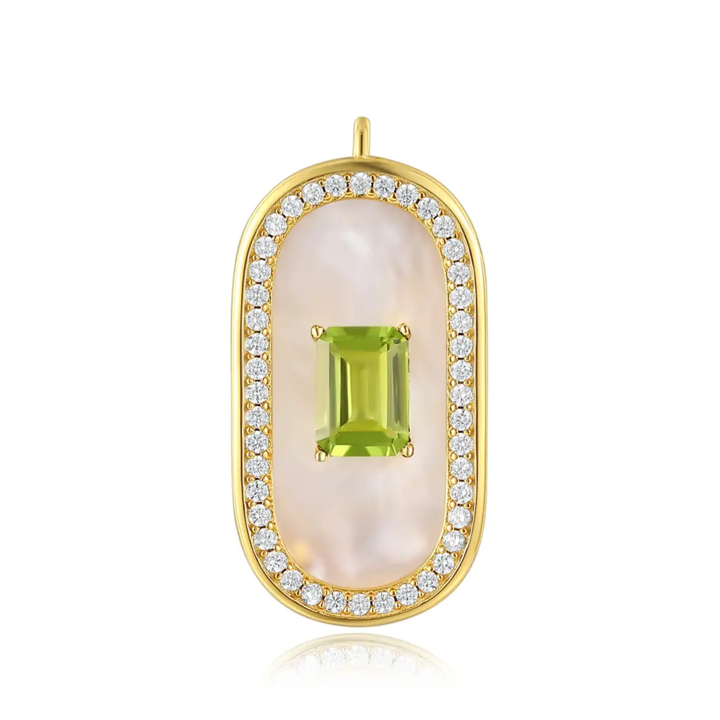 Gold Emerald-Cut Peridot & Mother-of-Pearl Rectangle Pendant | Jinyi Jewelry JY13P0012-1