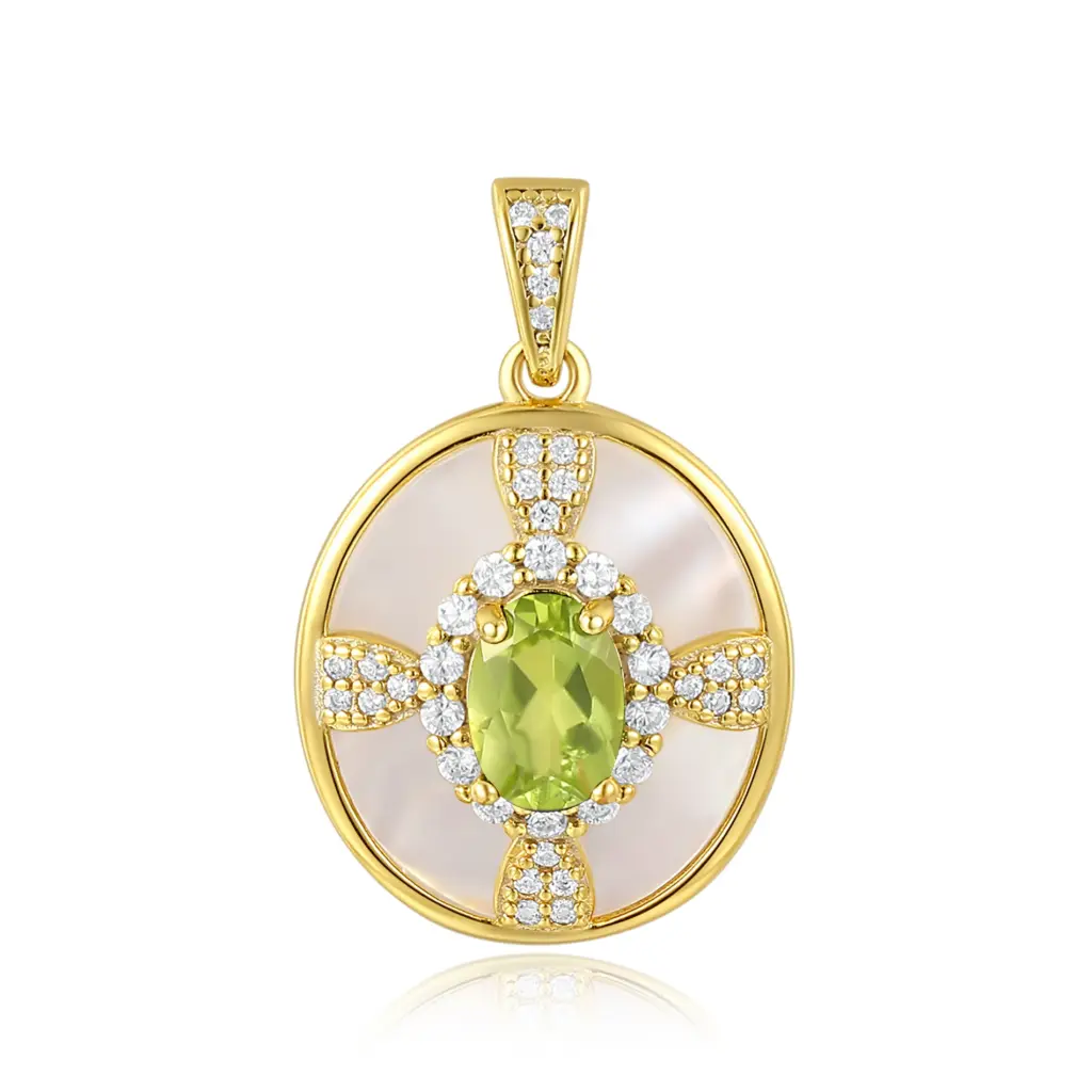 Gold Peridot & Mother-of-Pearl Cross Pendant | Jinyi Jewelry JY13P0013-1