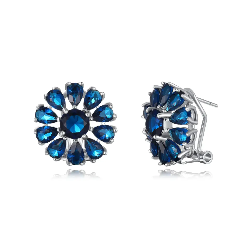 Blue Sapphire Floral Stud Earrings | Jinyi Jewelry JY09E0006