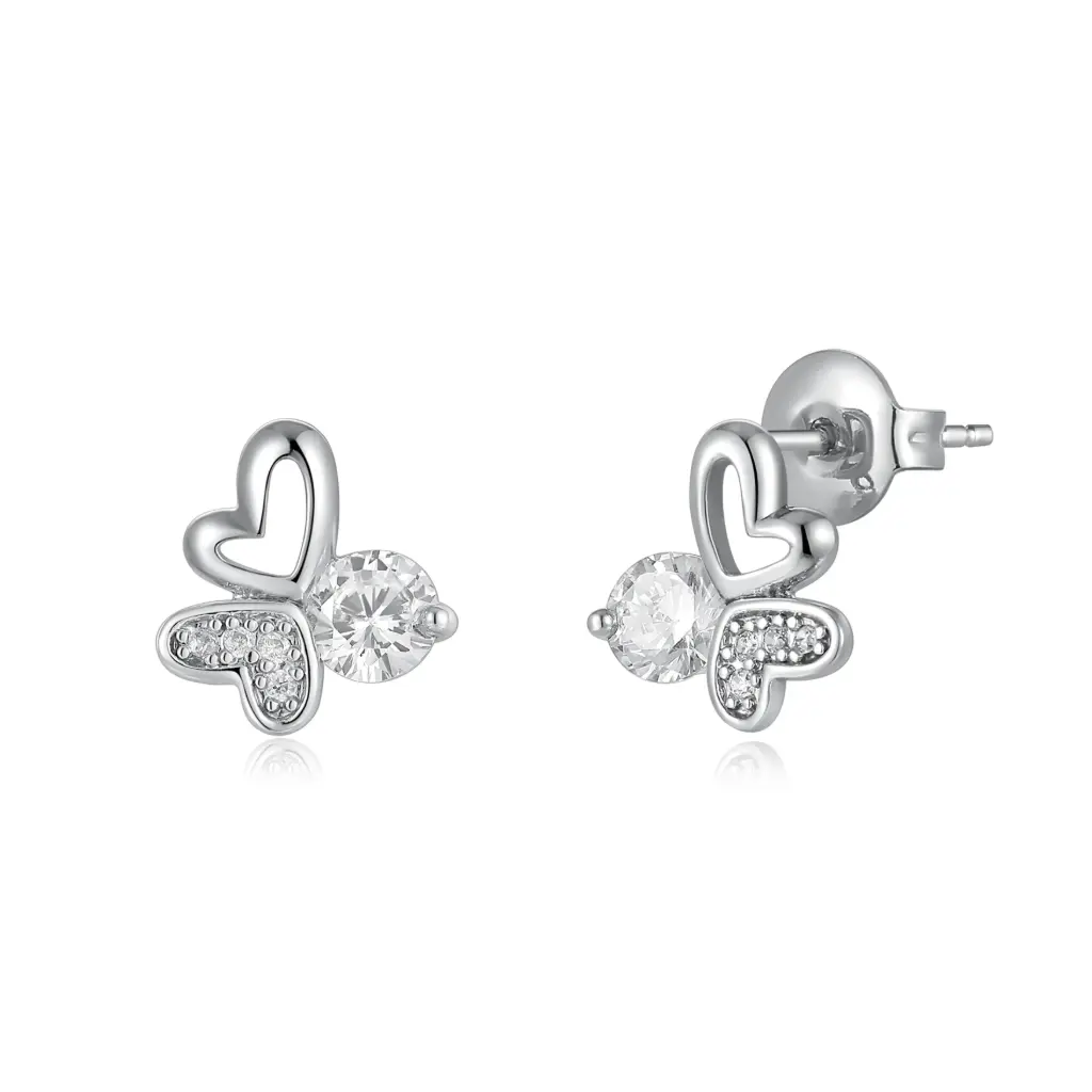 Custom CZ Heart Butterfly Stud Earrings JY09E0151