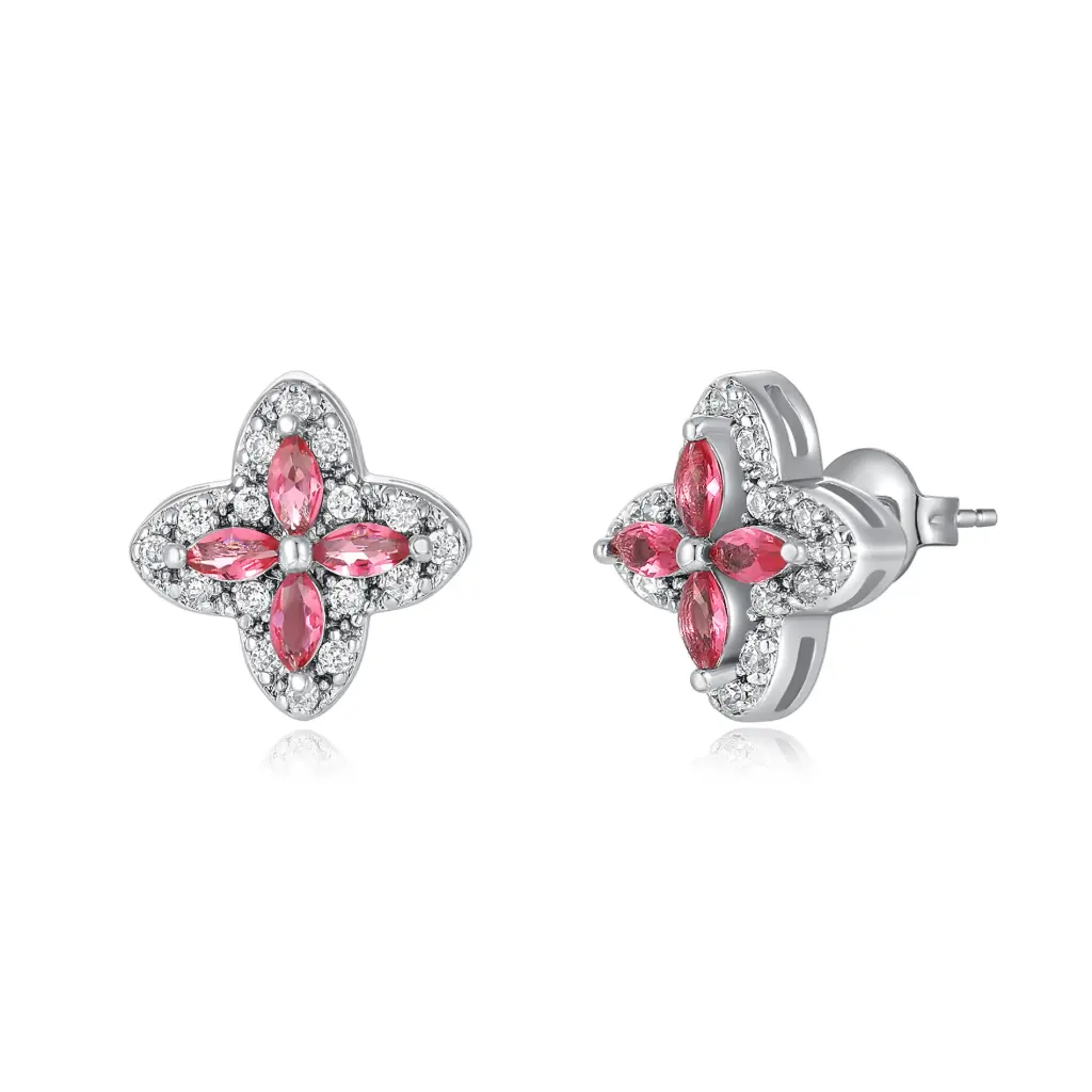 Marquise Pink CZ Flower Stud Earrings | Wholesale 925 Silver & Brass Jewelry JY09E0181