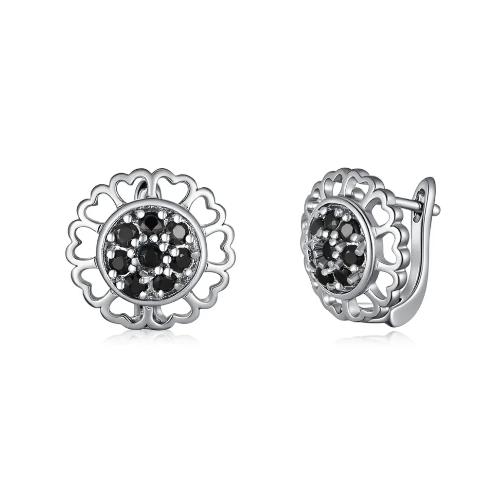 Black CZ Heart Lace Earrings | Wholesale 925 Silver & Brass Jewelry JY09E0184