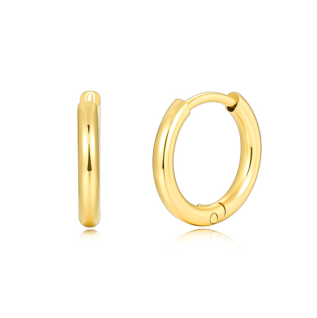Classic Gold-Tone Stainless Steel Huggie Hoop Earrings, Secure Click Closure