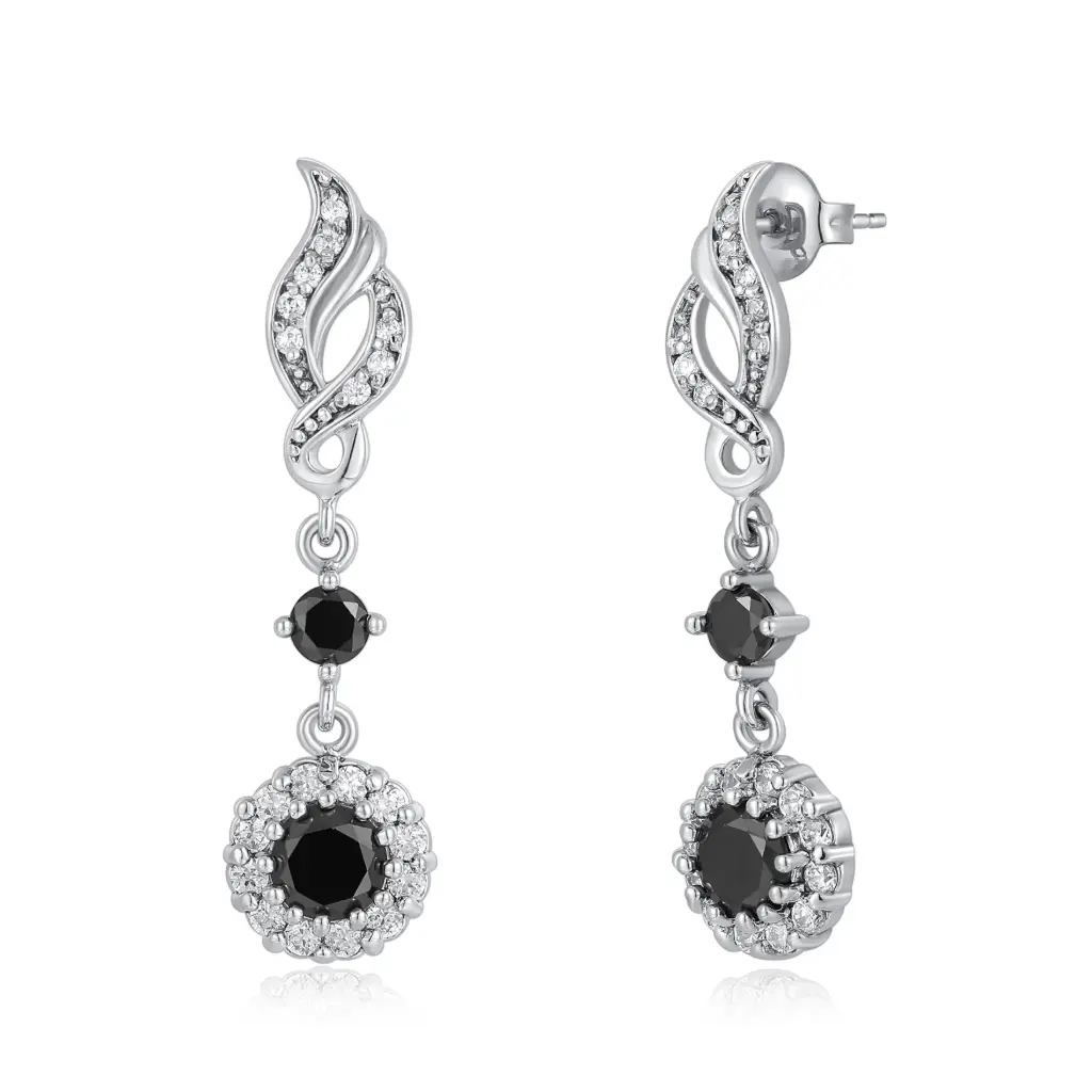 Black Spinel Halo Drop Earrings | Wholesale 925 Silver & Brass Jewelry JY09E0189