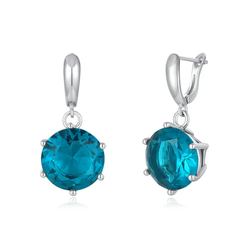 Aquamarine Blue CZ Solitaire Drop Earrings | Wholesale 925 Silver & Brass Jewelry JY09E0195