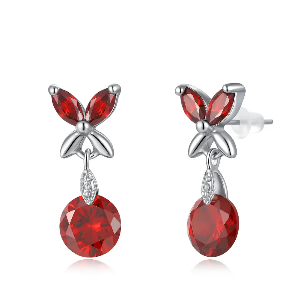 Elegant Red Gemstone Butterfly Dangle Earrings | Wholesale Fine Jewelry Product OverviewJY09E0221 