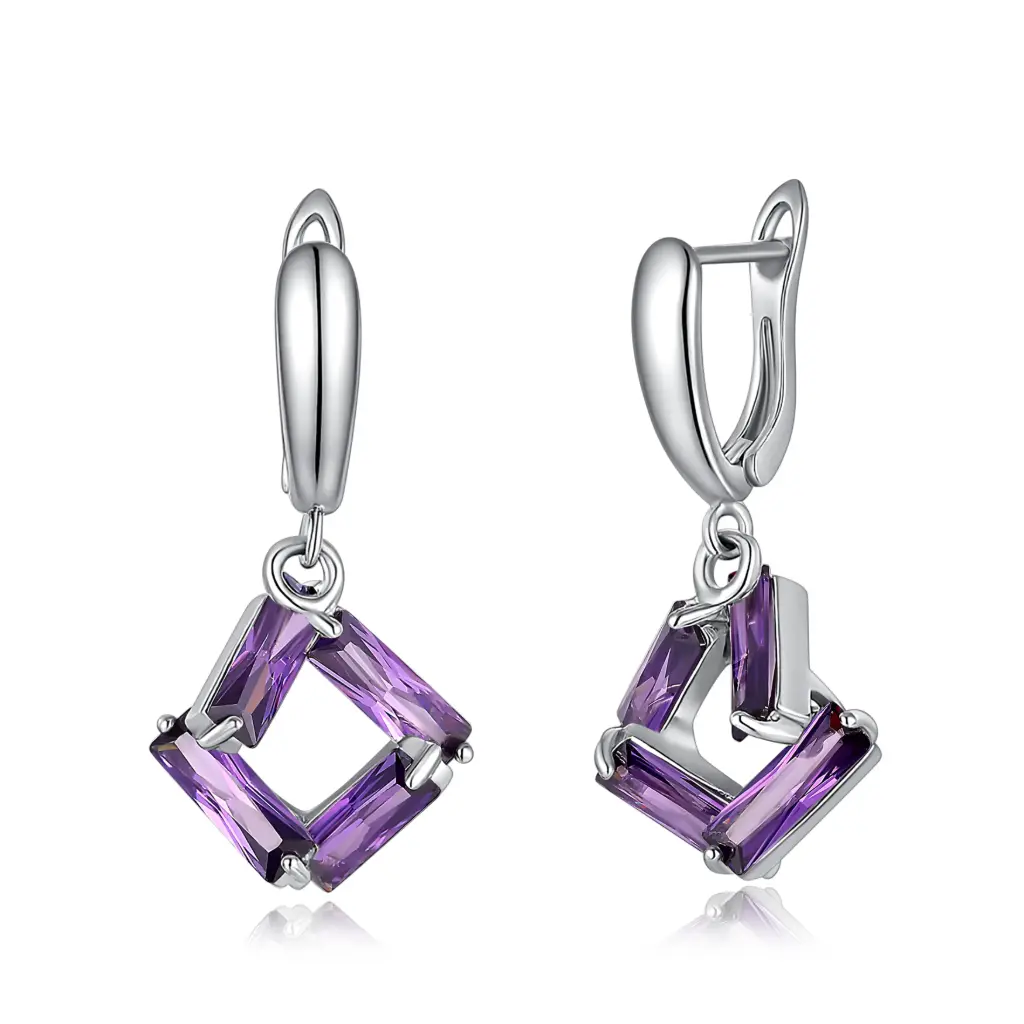 Elegant Purple Gemstone Geometric Dangle Earrings | Wholesale Fine Jewelry JY09E0244