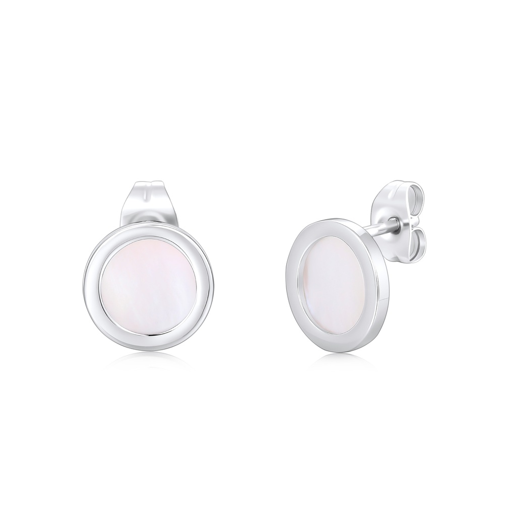 Classic Mother of Pearl Stainless Steel Round Stud Earrings, Hypoallergenic