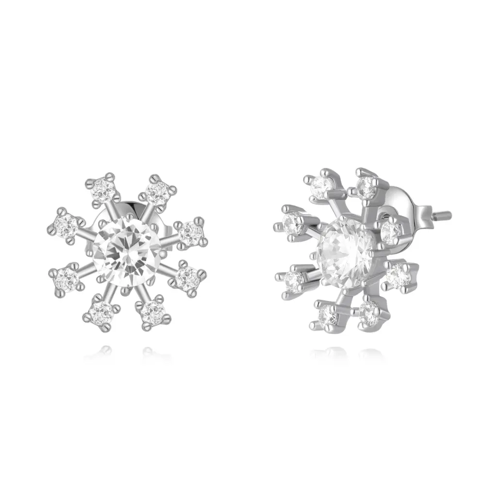Sparkling Snowflake Cubic Zirconia Stud Earrings | Wholesale Fine Jewelry JY09E0252