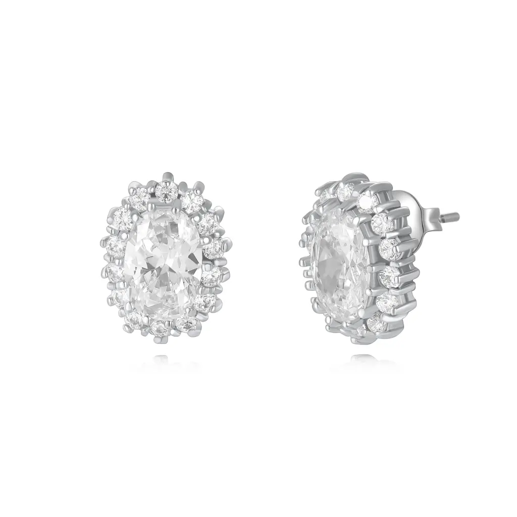 Classic Oval Halo Cubic Zirconia Stud Earrings | Wholesale Fine Jewelry JY09E0253