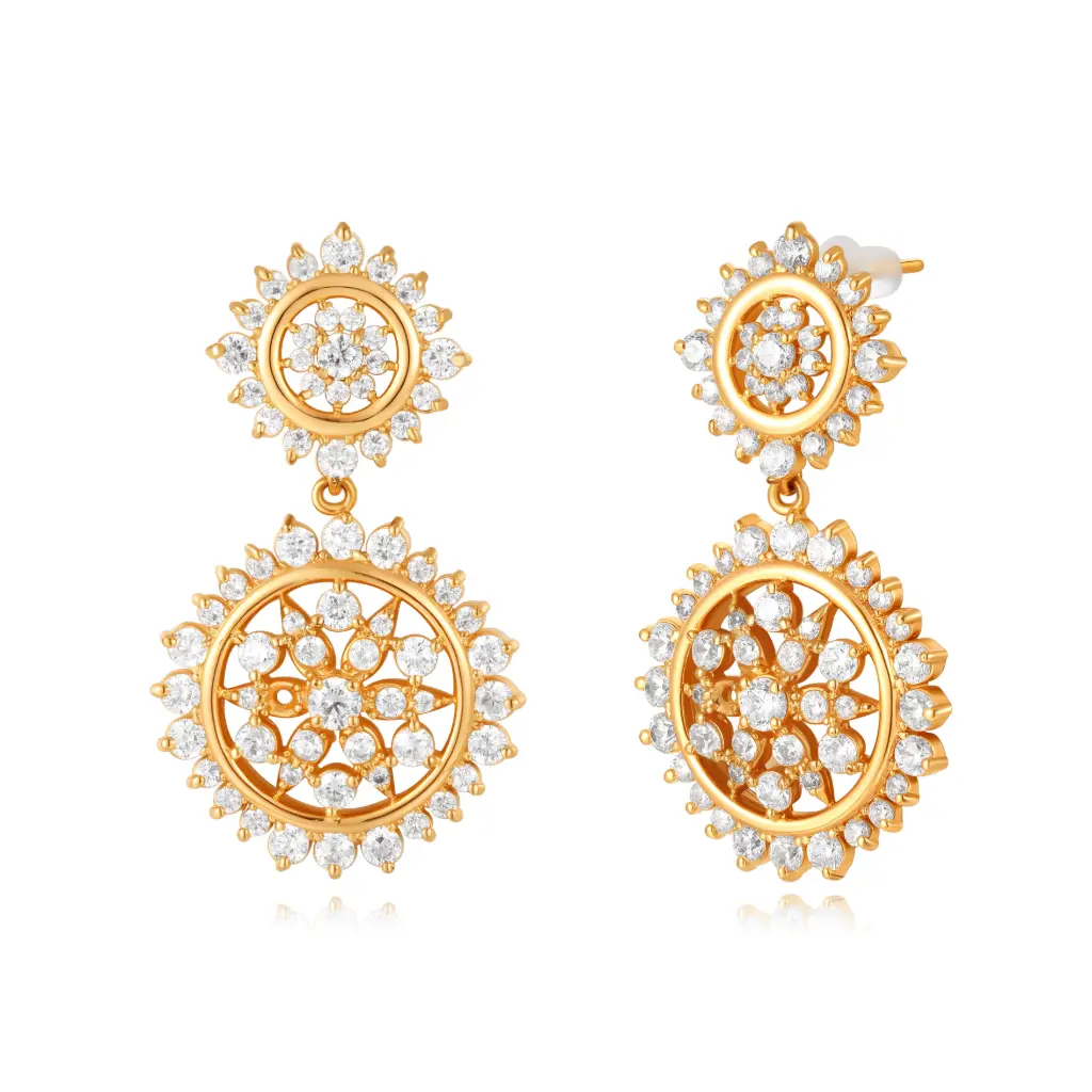 Gold Sunflower Cluster Drop Dangle Earrings | Custom 925 Sterling Silver & Brass Jewelry Manufacturer JY09E0291
