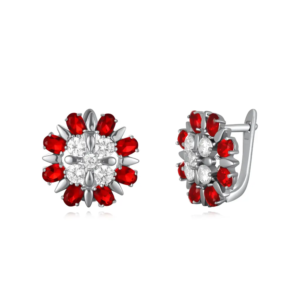 Red Ruby Floral Leverback Earrings Wholesale | Vietnam & China Jewelry Factory JY09E0297