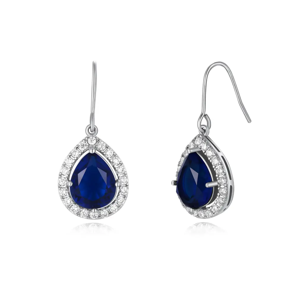 Oval Blue Sapphire Halo Earrings Wholesale | Vietnam & China Jewelry Factory JY09E0302