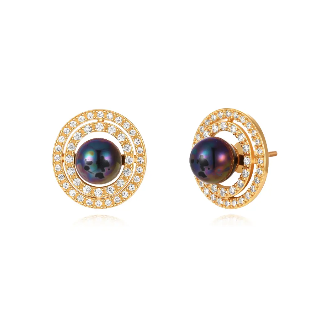 Custom Gold Black Pearl Earrings Wholesale | Vietnam & Chinese Jewelry Manufacturer JY09E0319