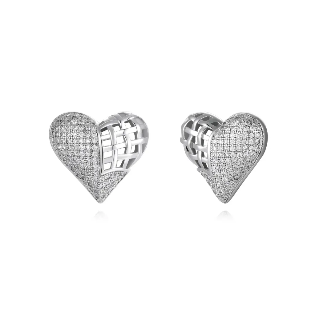 Custom Pave Woven Heart Earrings Wholesale | Vietnam & Chinese Jewelry Manufacturer JY09E0321