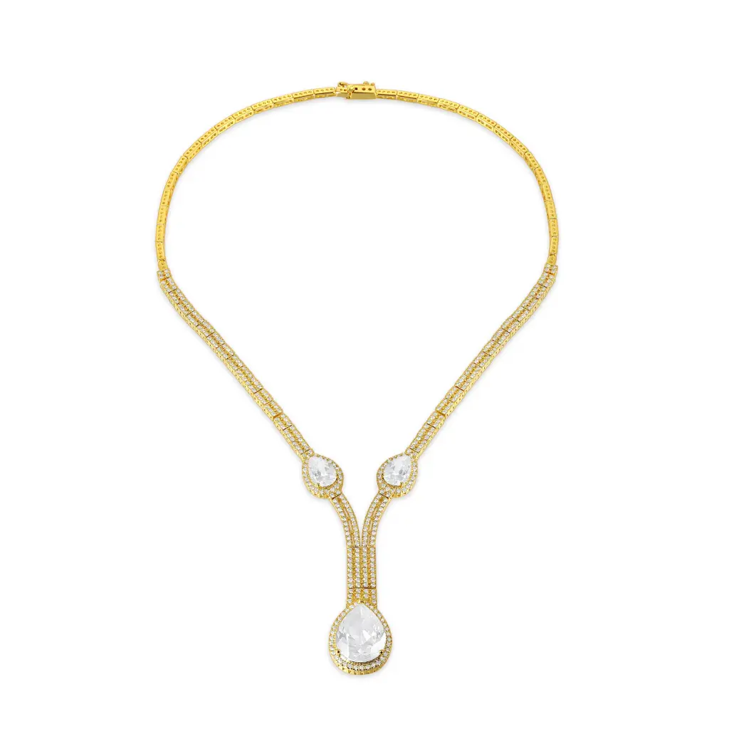 Wholesale Gold Pear Cut Crystal Y Necklace | Jinyi Jewelry Manufacturer JY09N0001