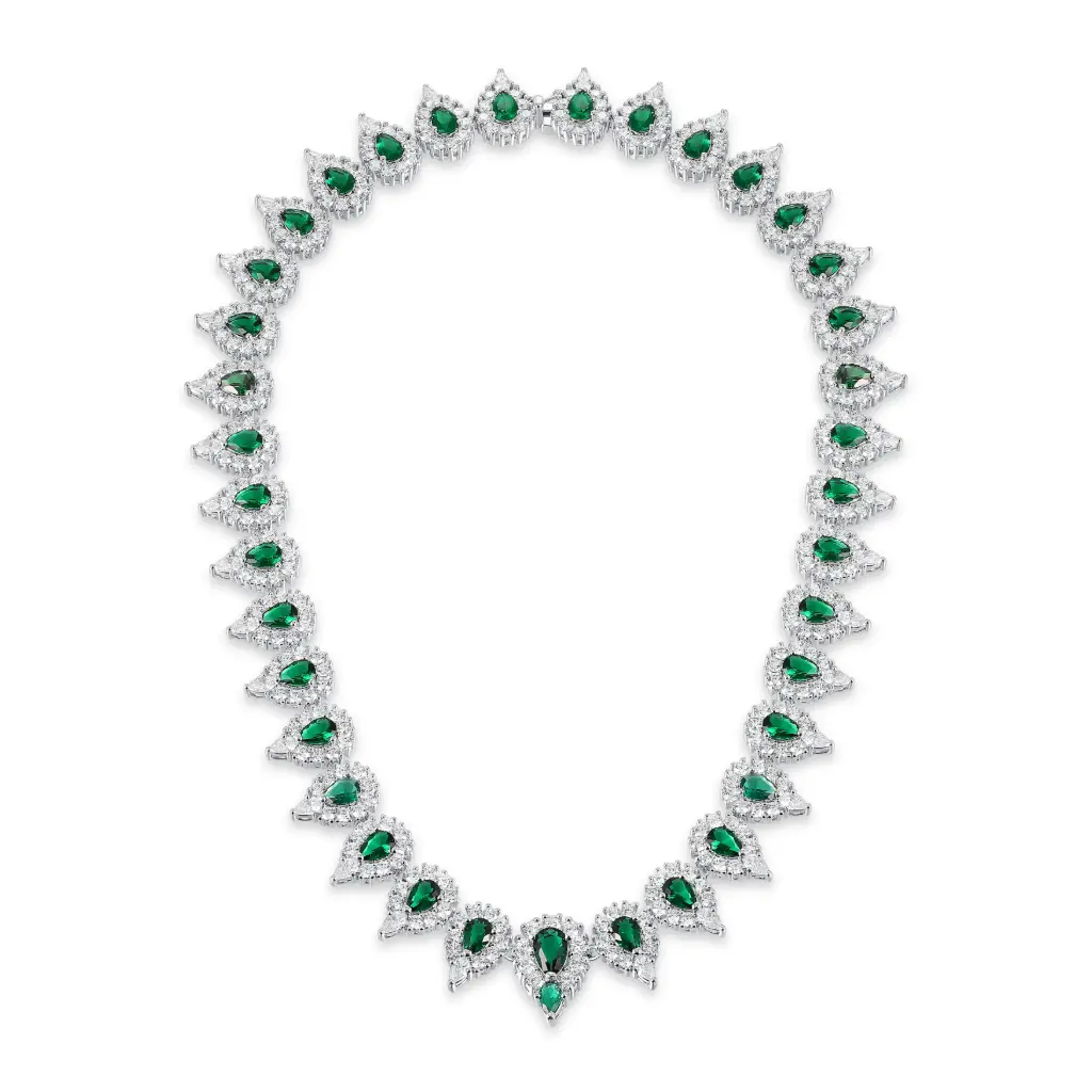 Wholesale Silver Pear Cut Emerald Halo Necklace | Jinyi Jewelry Manufacturer JY09N0027