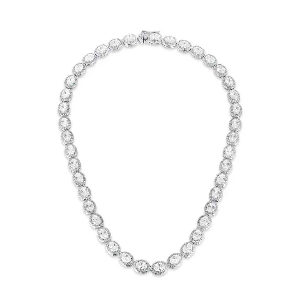 Oval Cut Halo CZ Tennis Chain WholesaleJY09N0113