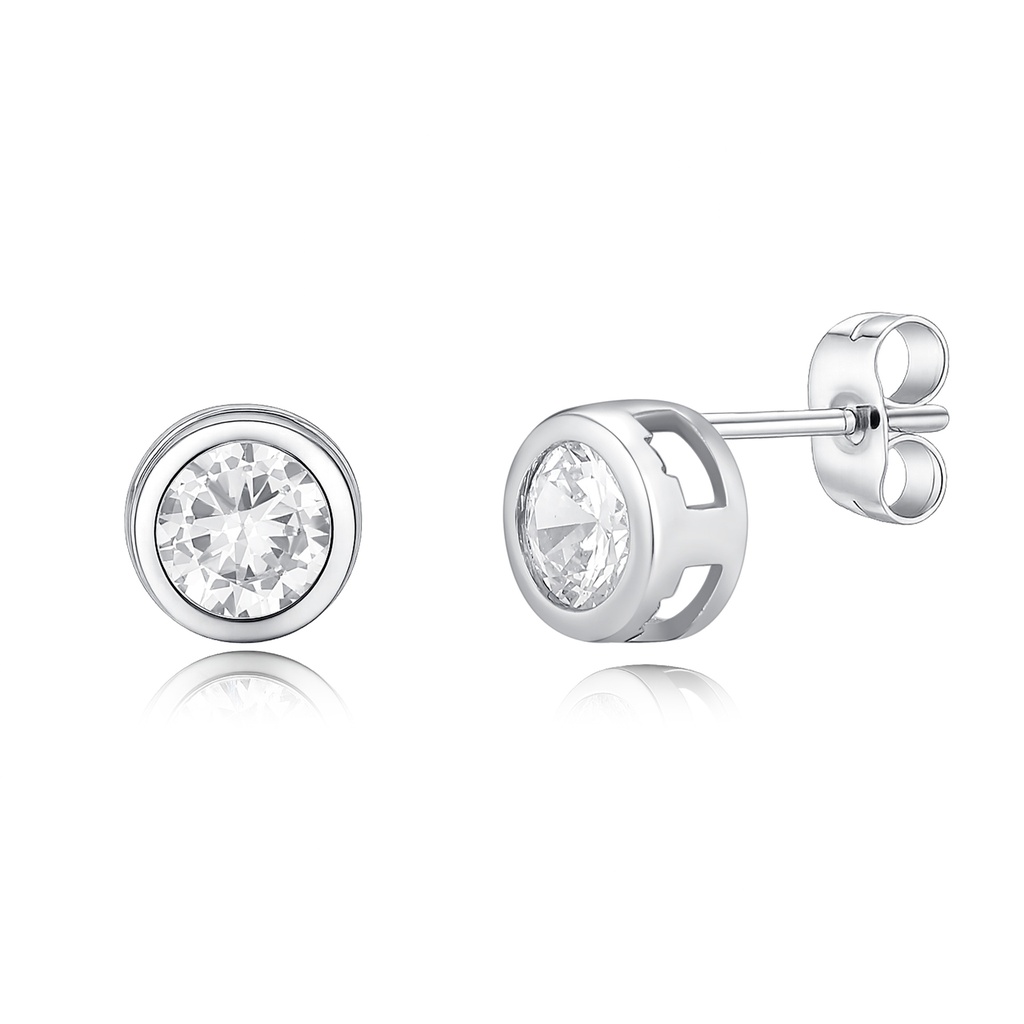 Classic Silver Bezel-Set Stud Earrings with Sparkling Round CZ Stones