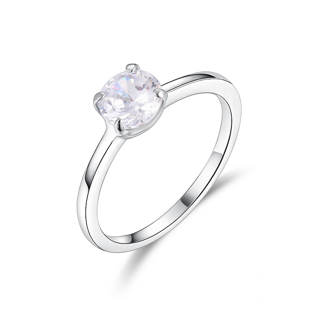 Classic Solitaire Stainless Steel Ring with Round White Crystal Stone