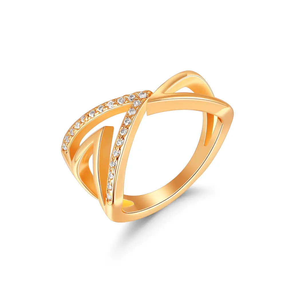Gold Criss Cross X CZ Ring Wholesale JY09R0485
