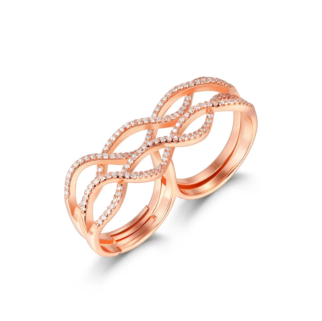Double Finger Rose Gold CZ Ring Wholesale JY09R0488