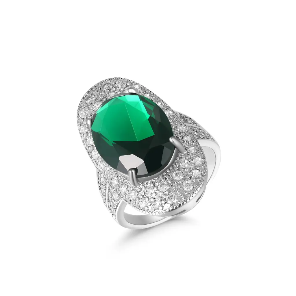Oval Emerald Green CZ Ring Wholesale JY09R0537