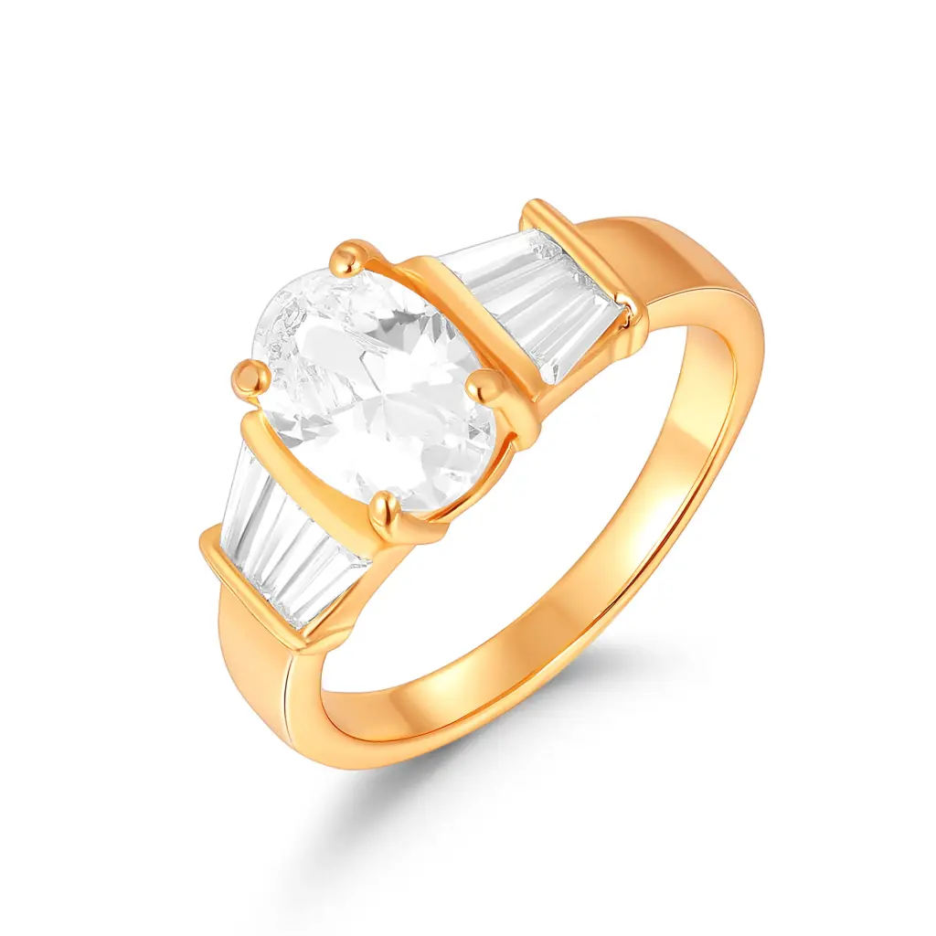 Three Stone Baguette CZ Gold Plated Ring JY09R0571