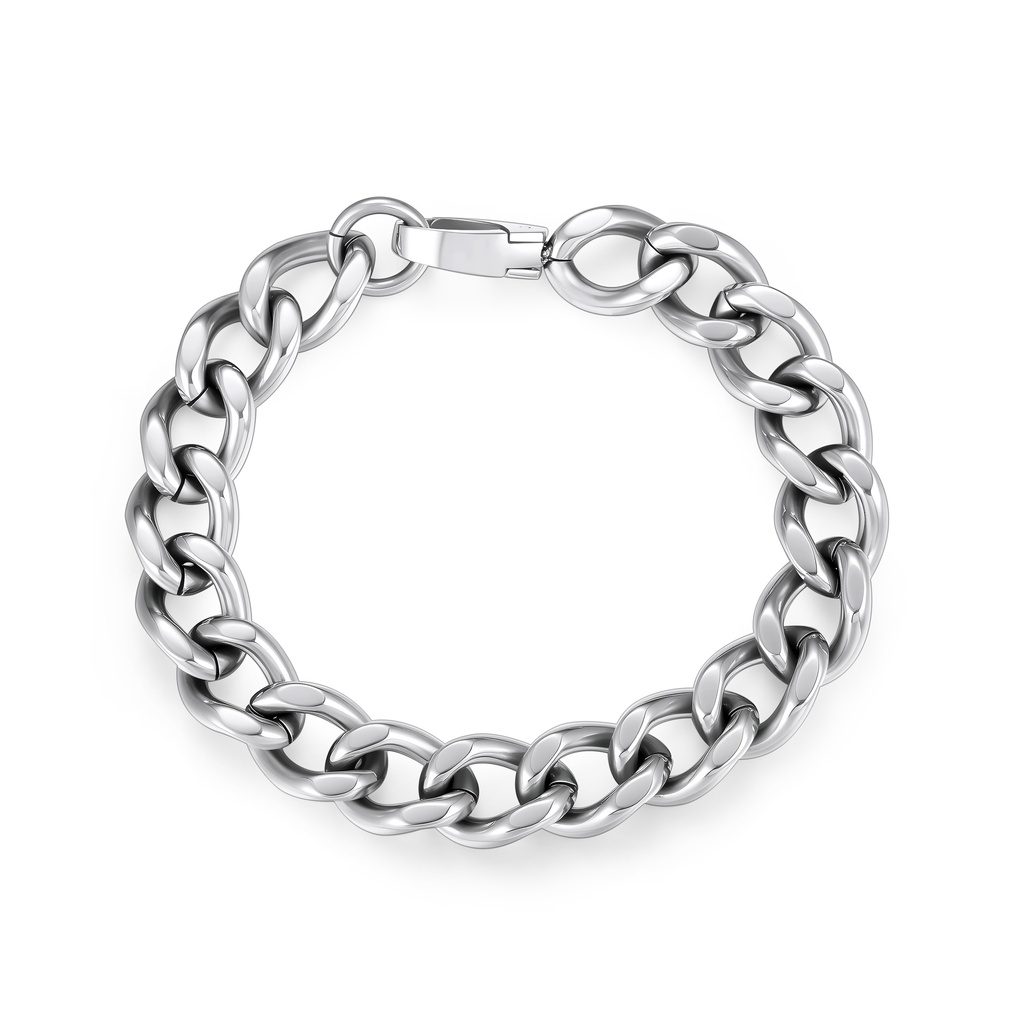 Classic Stainless Steel Cuban Chain Bracelet with Secure Fold Clasp