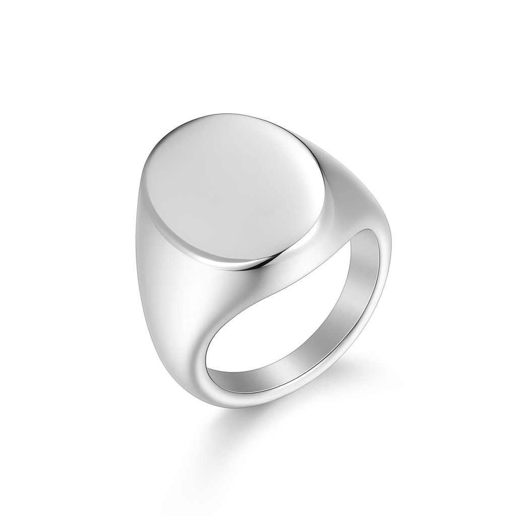 Classic Stainless Steel Oval Signet Ring with Polished Mirror Finish