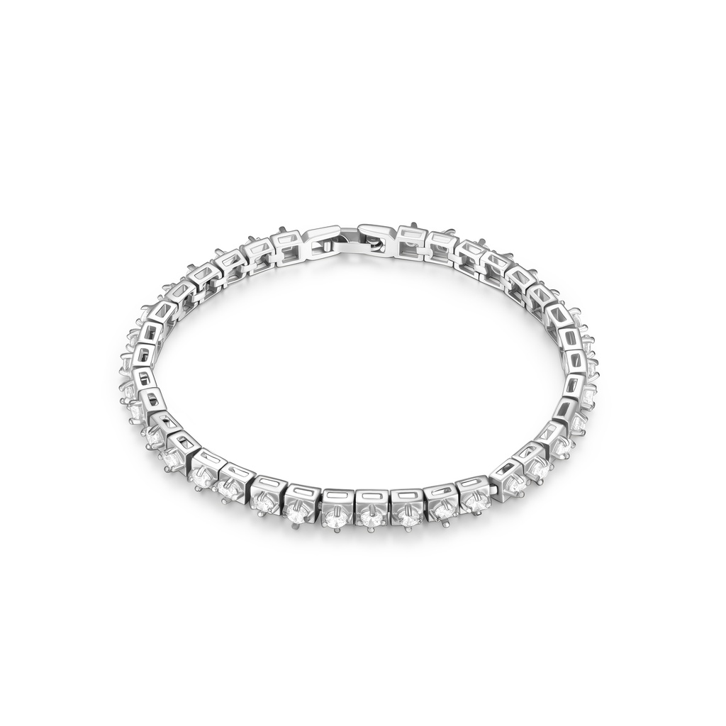Classic Stainless Steel Tennis Bracelet with Round Brilliant Cut Stones