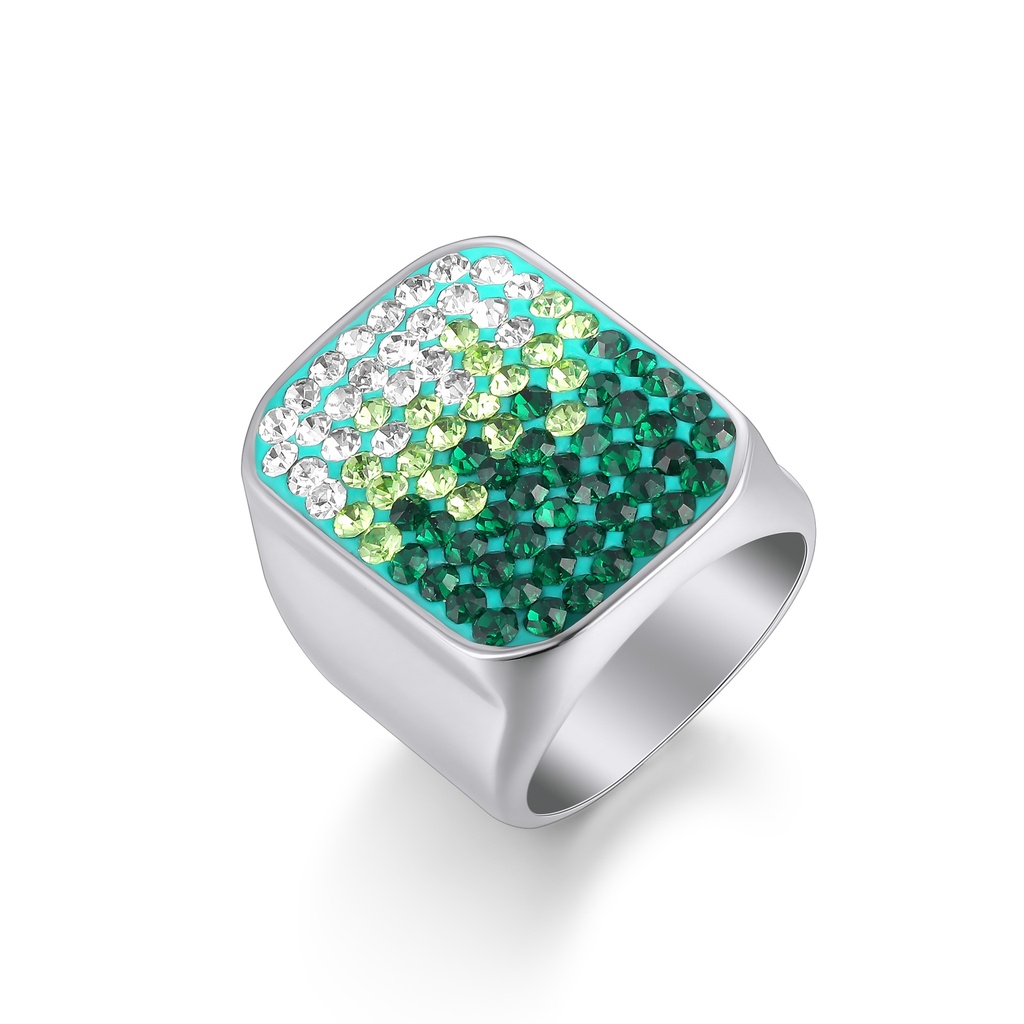 Color Gradient Crystal Inlaid Square Stainless Steel Fashion Ring