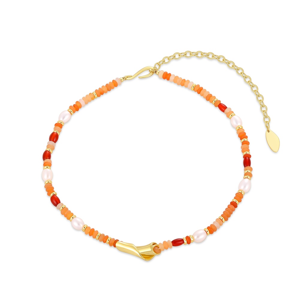 Colorful Beaded Necklace with Freshwater Pearls and Gold Twist
