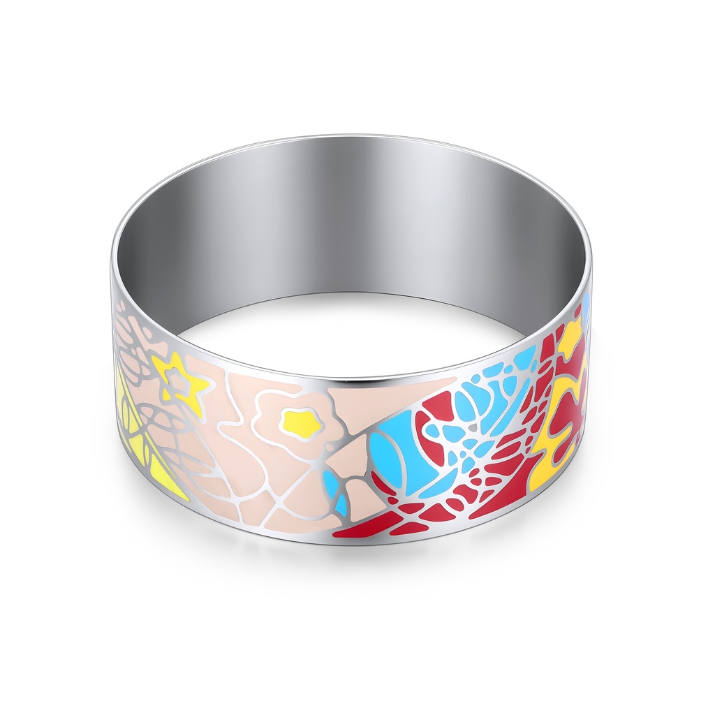 Colorful Floral Stainless Steel Bangle – Artistic, Bold, Playful Everyday Accent