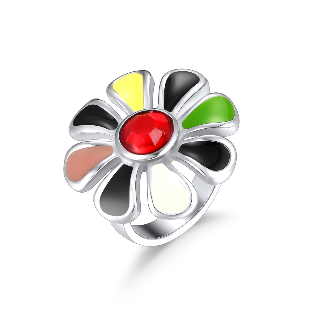 Colorful Flower Stainless Steel Ring with Vibrant Enamel Petals
