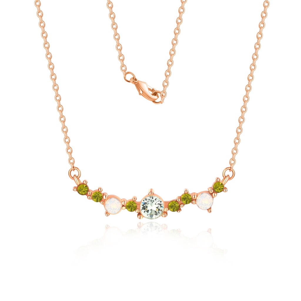 Colorful Gemstone Cluster Necklace in Rose Gold Stainless Steel Finish