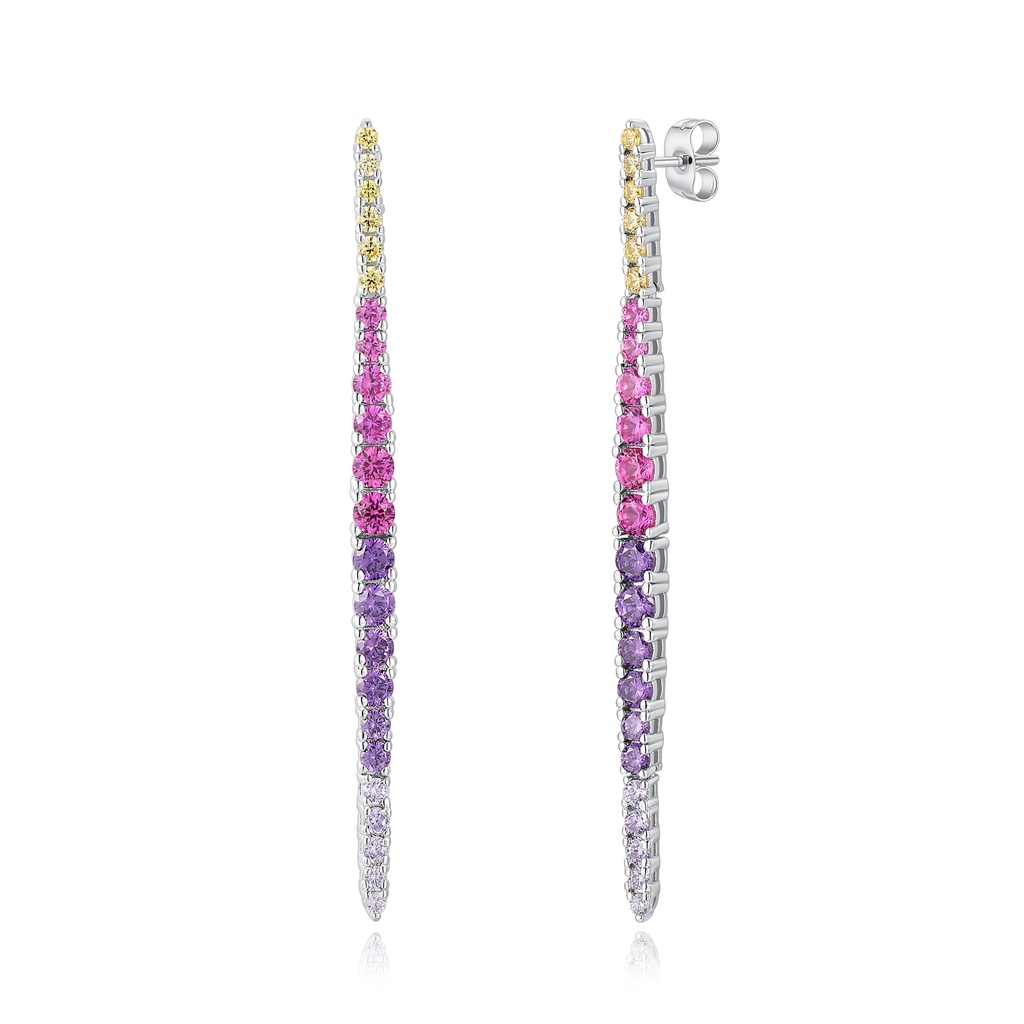 Colorful Gradient Stainless Steel Long Earrings with Sparkling Crystals