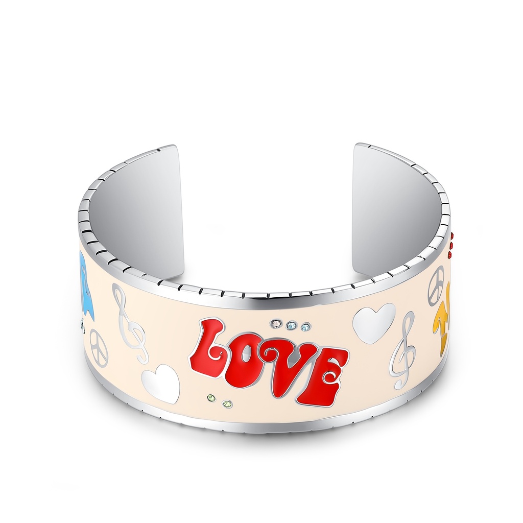 Custom Enamel LOVE Music Motif Wide Cuff Bracelet